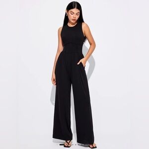 Cider Black Sleeveless Wide-Leg Jumpsuit 0XL